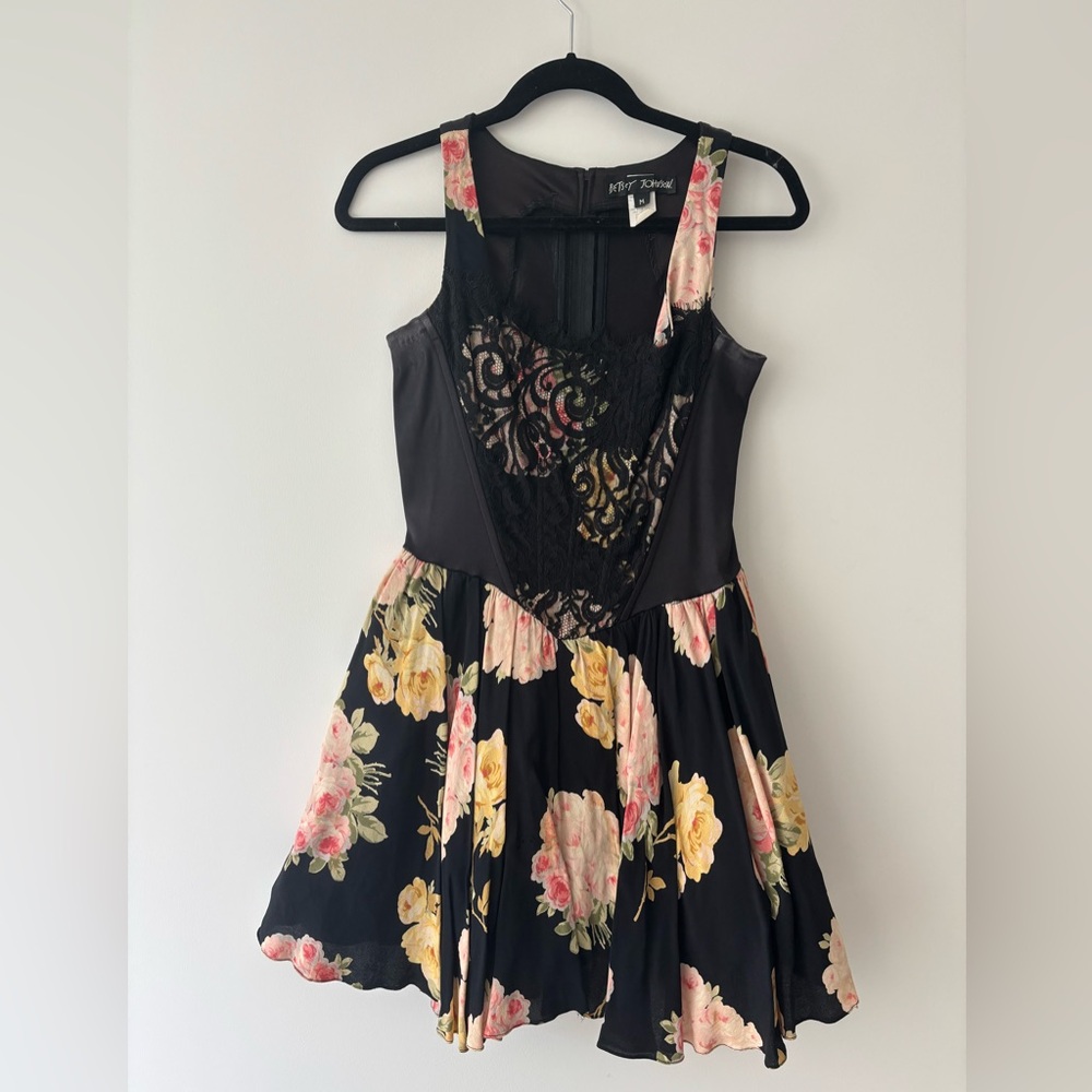 Betsey Johnson Black and Gold Tiered Cocktail Dress